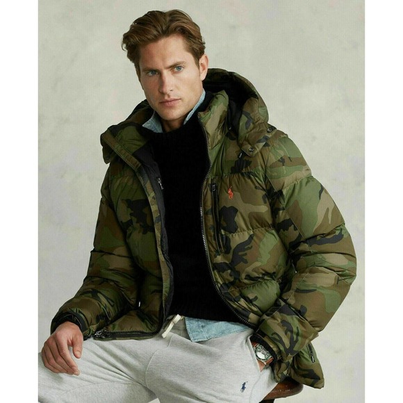 Polo Ralph Lauren Big Pony Hooded Down Puffer Jacket Coat Camo Mens Sz L - Picture 4 of 10